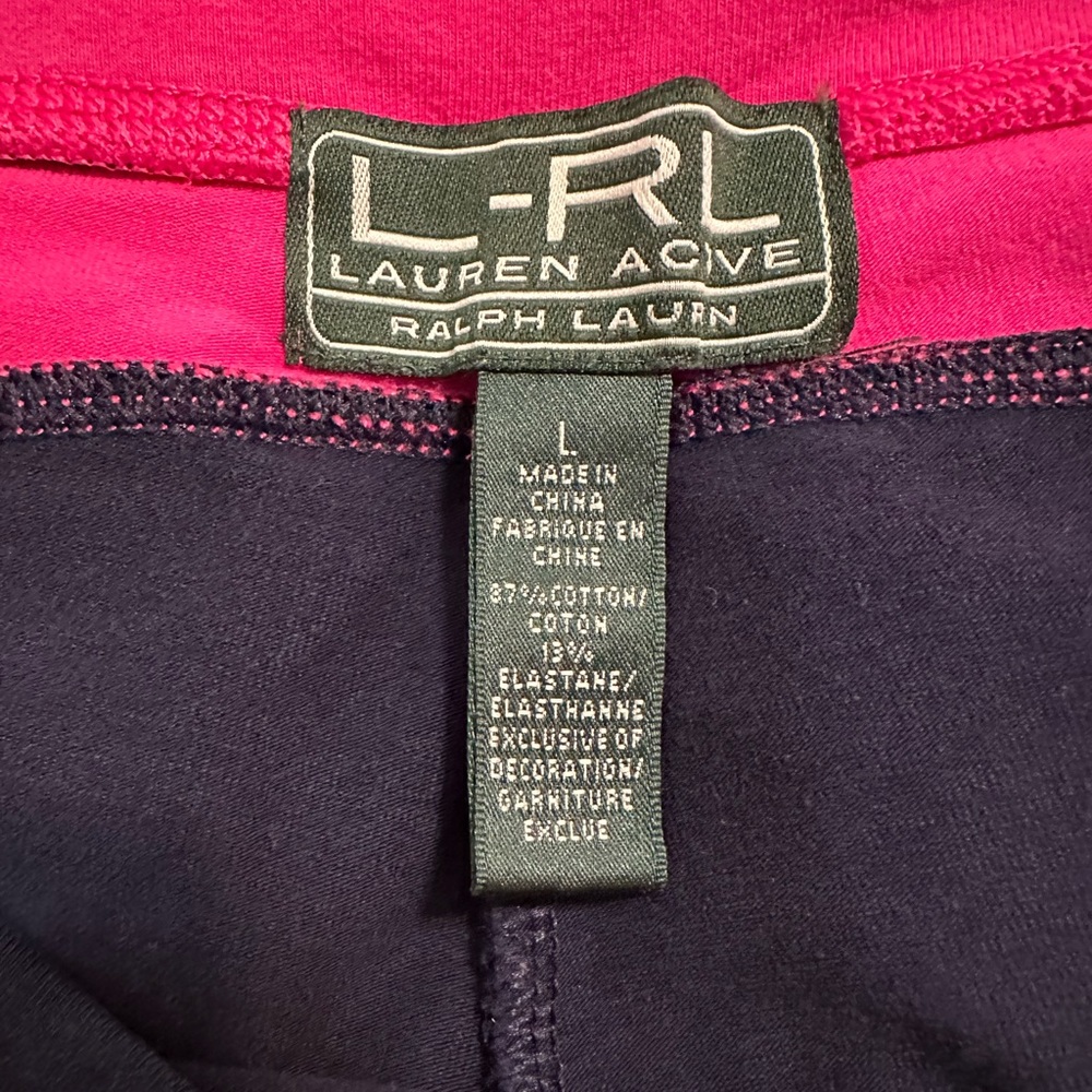 Lauren Ralph Lauren Active Women’s Navy W/ Bright Pink Accents Capri Leggings, L - Picture 3 of 4